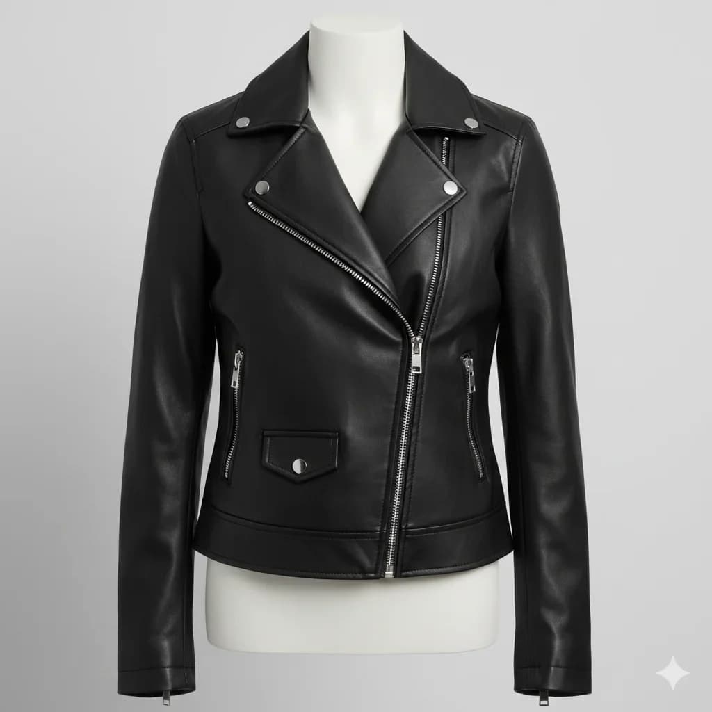 ZARA Faux Leather Biker Jacket – Classic Black with Silver Hardware