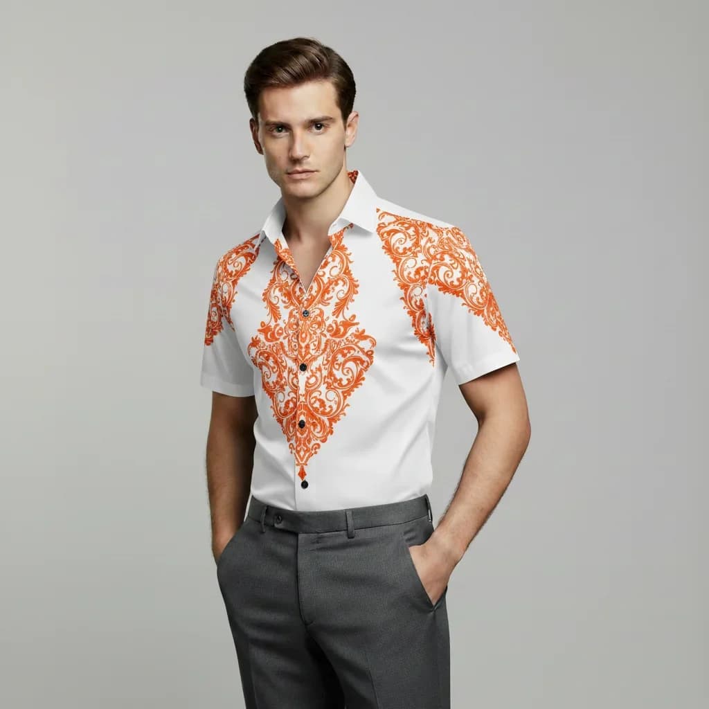 ZARA Premium Cotton Poplin Shirt | Slim Fit Stretch | White/Orange